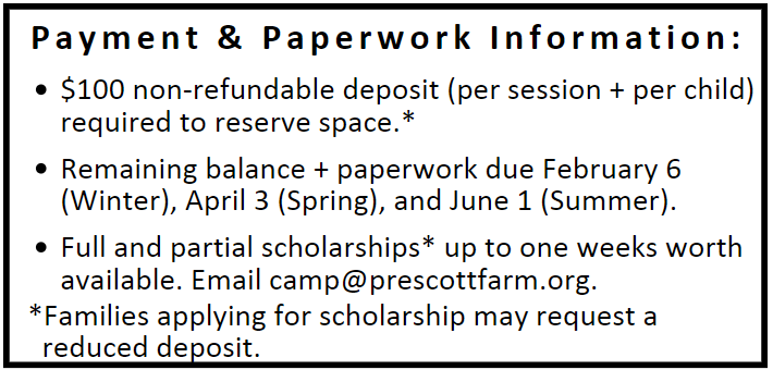 WildQuest Camp Payment and Paperwork Information Chart
