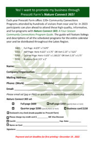 Prescott Farm Environmental Education Center Nature Connect 365 Business Partner 2023 signup form 