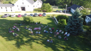 Drone image captures crowd enjoying the volunteer apreciation picnic, June 2021.